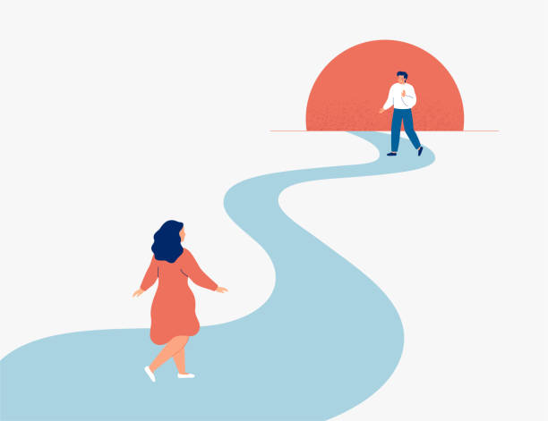 duas pessoas indo pelo mesmo caminho mais em direções diferentes, representado a linha do estabelecimento de limites. 